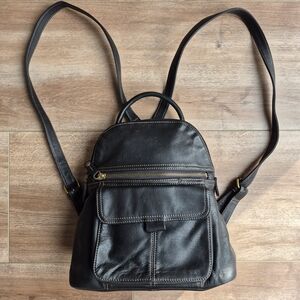 Vintage Fossil Small Black Soft Genuine Leather Mini Backpack Purse 10"x 10" Y2K
